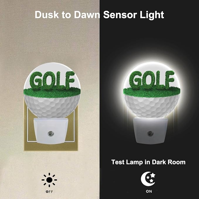 Golf Ball Night Light Half Golf Ball with Grass Golf Course Grassland Night Lights Plug into Wall with Dusk to Dawn Sensor for Boys Men Room Decor & Golfer Gifts
