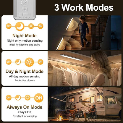 BLS 10inch Under Cabinet Lighting, 80 LED Motion Sensor Light Indoor, 1800mAh Rechargeable Wireless Closet Lights, 4 Sensor Modes, 3 Color Dimmable Magnetic Under Counter Lights for Kitchen, 2 Pack