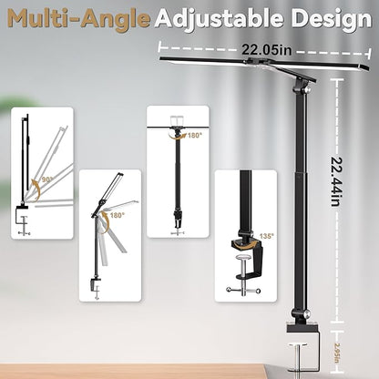 CHARYJOD LED Desk Lamp for Office Home, Height Adjustable Architect Desk Light with Clamp, Eye Caring Stepless Dimming Desk Lamp for Reading, Study, Workbench, 50 Lighting Models