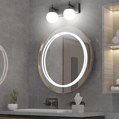 Ralbay Matte Black Bathroom Wall Light Fitures 2-Light Mid Century Modern Bathroom Lighting Black Milky Glass Globe Vanity Light for Bathroom