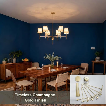 Alynzee Gold Chandeliers for Dining Room, 6-Light Modern Chandelier Light Fixture Over Table, with White Fabric Shade, 34" Large Transitional Kitchen Pendant Lights for Living Room Bedroom Foyer