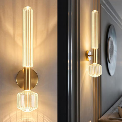 Gold Wall Sconces, Modern Bathroom Light Fixture Dimmable LED Wall Sconces with Glass Shade, Bathroom Sconces Wall Lighting for Bedroom Living Room