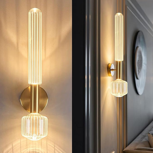 Gold Wall Sconces, Modern Bathroom Light Fixture Dimmable LED Wall Sconces with Glass Shade, Bathroom Sconces Wall Lighting for Bedroom Living Room