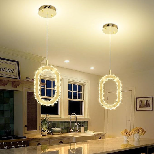 Gold 1 Ring Pendant Lights Kitchen Island Single Head Crystal Chandeliers Foyer Entrance Modern LED Dimmable Chandeliers