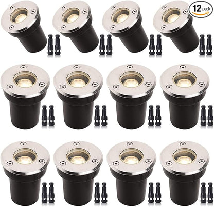 1W LED Low Voltage Landscape Ground Lights with Wire Connectors, Outdoor Well Lights Waterproof In Ground Up Light(12 Pack) for Garden, Yard, Driveway, Deck