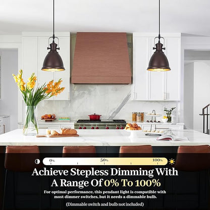 Brown Farmhouse Pendant Lights Kitchen Island 2 Packs, 6.5 inches Kitchen Island Lighting, Industrial Pendant Light, Kitchen Pendant Lighting Over Island Sink Dining Room