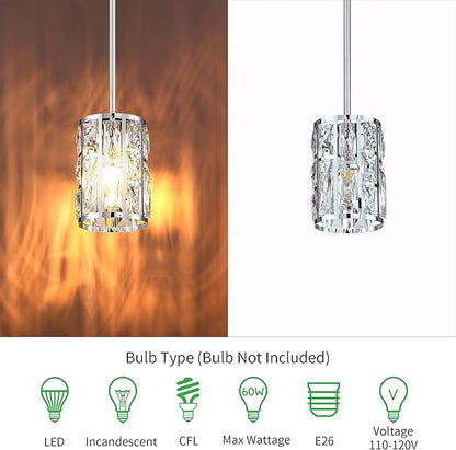 MEXO Modern Crystal Pendant Light Fixture 3-Pack Chrome Finish Hanging Lighting Crystal Chandelier for Kitchen Island