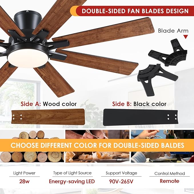 Mpayel Ceiling Fans with Lights, 52 Inch Low Profile Flush Mount Ceiling Fan, Modern Brown Ceiling Fan with Light for Bedroom Living Room, Remote/APP Control, Quiet DC Motor, Dimmable, 8 Wood Blades