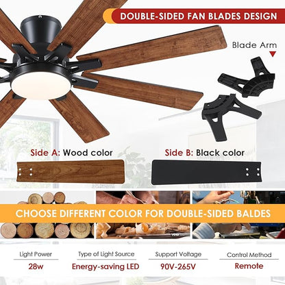 Mpayel Ceiling Fans with Lights, 52 Inch Low Profile Flush Mount Ceiling Fan, Modern Brown Ceiling Fan with Light for Bedroom Living Room, Remote/APP Control, Quiet DC Motor, Dimmable, 8 Wood Blades