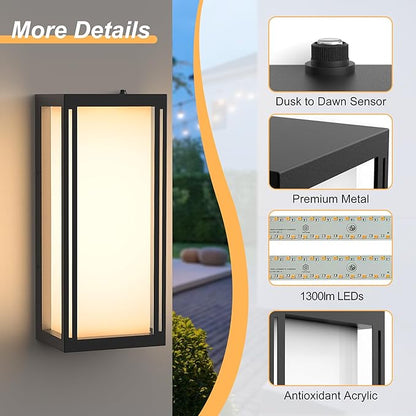 𝟐𝟎.𝟓-𝐈𝐍𝐂𝐇 Dusk to Dawn Outdoor Wall Lights, Large Size Waterproof Patio Lanterns, LED Exterior Light Fixture Wall Mount Lantern Sconce, Black Outdoor Wall Sconces for Front Door Porch