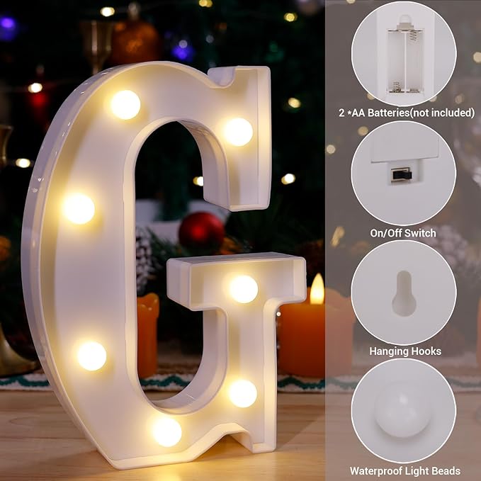 LED Marquee Sign Light Up Letters, Alphabet Light Up Letters Sign, Battery Powered LED Letter Lights for Night Light, Wedding, Birthday, Party, Christmas or Home Decor (Letter G)
