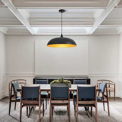Large Pendant Light Fixtures Ceiling Hanging, 17.7" Dome Pendant Lights,Black and Gold Finish Lighting Fixture,Adjustable Pendant Lamps for Living Room,Dining Room,Kitchen Island