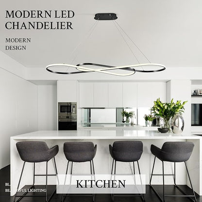 Modern LED Chandelier Black Dimmable LED Pendant Light for Dining Room Light Fixture Over Table Modern Kitchen Island Lighting High Ceiling with Remote for Living Room(56 Inch, 3000K-6500K)