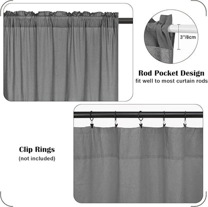 FRAMICS Farmhouse Cotton Linen Curtains for Living Room, Boho Button Curtains 63 Inch Length, Grey Rustic Country Linen Window Curtains for Bedroom, Rod Pocket Curtains & Drapes, 52 x 63 Inch, Grey