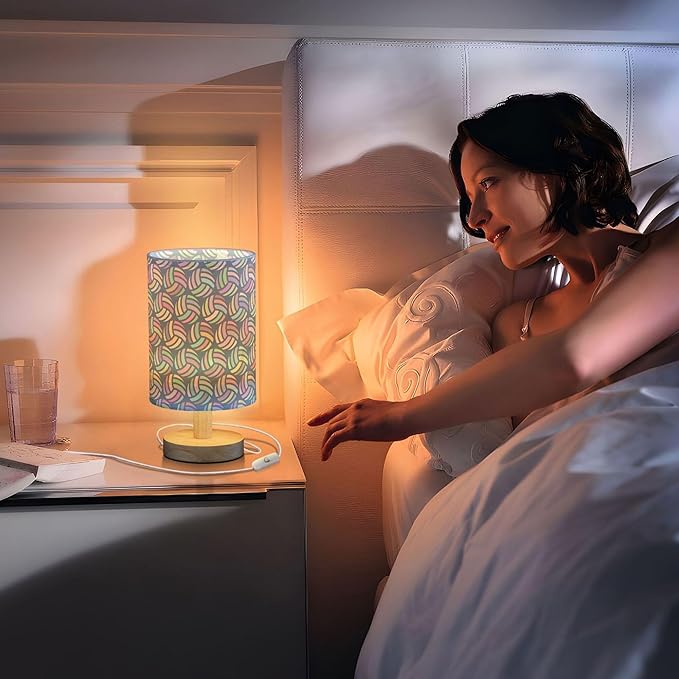 Volleyball Pattern Colored Sport Ball Table Lamp with Wood Base Fabric Lamp Shade Bedside Nightstand Desk Lamp for Living Room Bedroom Kids Room Office