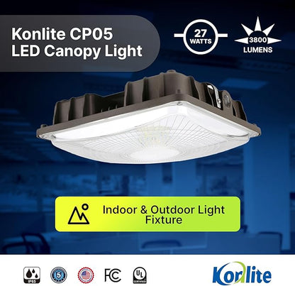 Konlite - 27W (3800LM) Residential & Commercial LED Indoor & Outdoor Lights for Shops, Garages & More, Outdoor Light Fixture, UL, Dark Bronze