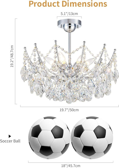 Crystal Ceiling Light Fixture, 6-Lights Modern Crystal Chandeliers for Dining Room Light Fixture, Semi Flush Mount Ceiling Light for Bedroom Kitchen Hallway Entryway Foyer Bathroom Living Room