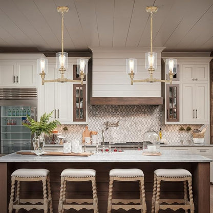 3 Light Farmhouse Chandelier | Rustic Chandeliers for Dining Room Light Fixtures | Fake Wood Hanging Lighting with Clear Glass Cover for Kitchen Island | Entryway | Bathroom | Corridor | Hallway