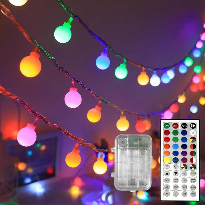 Led Globe String Lights Indoor, 10ft 11 Mode Color Changing String Lights Battery Operated Twinkle Lights with Remote Dimmable Rainbow String Lights for Classroom, Halloween, Room, Christmas