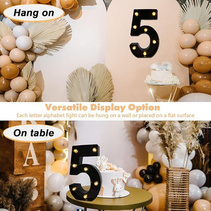 LED Marquee Numbers, 8.58 Inch Led Light Up Numbers for Party, Small Light Up Letters, Battery Powered Lighted Number for Table, Birthday, Night Light, Christmas or Home Decor (Black, Number 5)