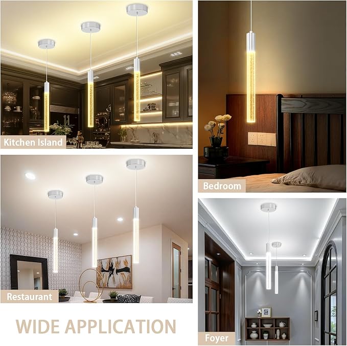 Small Chrome 1 Light Modern Crystal Pendant Light - Adjustabled 60in Long Crystal Chandelier LED Dimmable Pendant Light for Bedside Island Kitchen Living Room