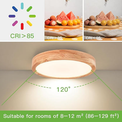 Modern LED Ceiling Light for Bedroom: Minimalist Wood Flush Mount Ceiling Light Fixture with Acrylic Lampshade - 4500K Not Dimmable Overhead Ceiling Lamps for Kitchen Hallway Living Room (11.8" Wood)