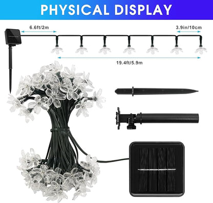 60 LED Solar String Lights Outdoor Waterproof Flower Fairy Lights for Garden Fence Patio Yard Christmas Tree Lawn Wedding Party Decor, Blue