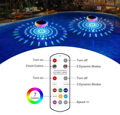 Askyli Floating Pool Lights, IP68 Waterproof Solar Pool Lights That Float, Up and Down Color Changing Solar Floating Pool Light with 7 Dynamic Lighting Effects, Floating Light for Pools,Party(1)