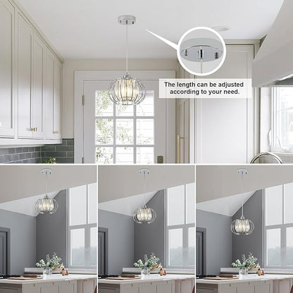 XSDeTu Modern Chrome Pendant Light Fixtures, Mini Crystal Hanging Light Chandelier, Metal Kitchen Island Lighting, Adjustable Pendant Lighting for Kitchen Island, Dining Room, Bedroom, Hallway