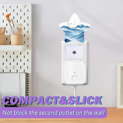 Night Lights Plug Into Wall Decorative,Watercolor Mountain Nightlights for Kids Bedroom, Blue Energy Efficient Dusk-to-Dawn Sensor Sleep Friendly Lamp for Nursery Bathroom
