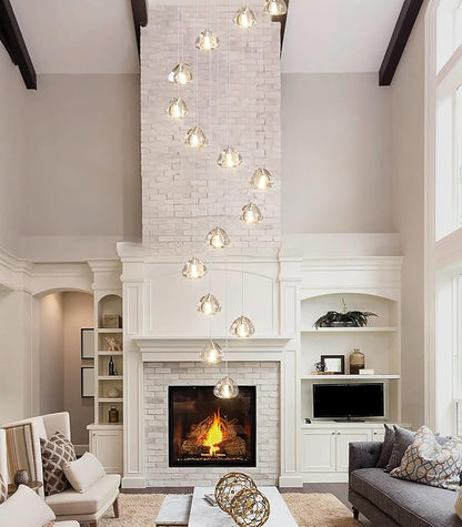 HAIXIANG LED Glam Chandelier 118 inches Long Light Luxury Crystal Ceiling Chandeliers Remote Dimmable High Ceiling Pendants Lighting Fixtures Brushed Nickel 15 Lights