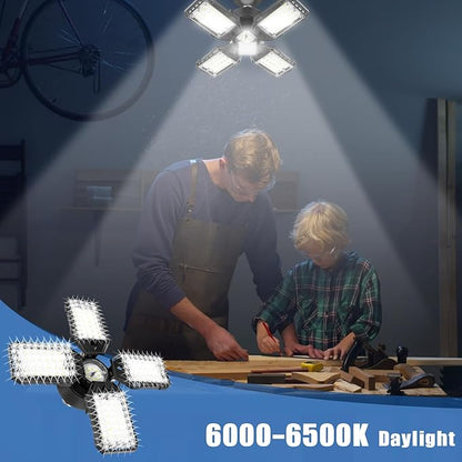 Aoretic LED Garage Lights 4 Pack -120W, 12000LM 6500K Led Shop Light with 4+1 Deformable Panels, Basement Barn Light Garages Ceiling Lights, E26/E27 for Garage, Warehouse, Shop
