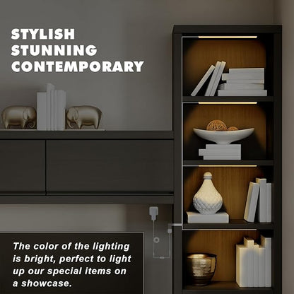 JUSJUBR 4PCS x 12inch Display Cabinet Lights Warm White, Dimmable LED Shelf Lighting with Memory Function, Bookshelf Lighting, LED Lights for Display Case/Pantry/Closet/Safe, 3000K