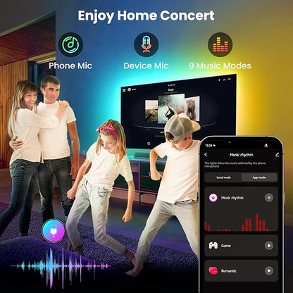 26.25ft LED Lights for 75-100 Inch TV, RGB+IC TV Lights Backlight Strip Behind, with 44 Scene Modes, Bluetooth APP and Voice Control, Music Sync Smart Ambient Lighting for Gaming, Bedroom, Living Room
