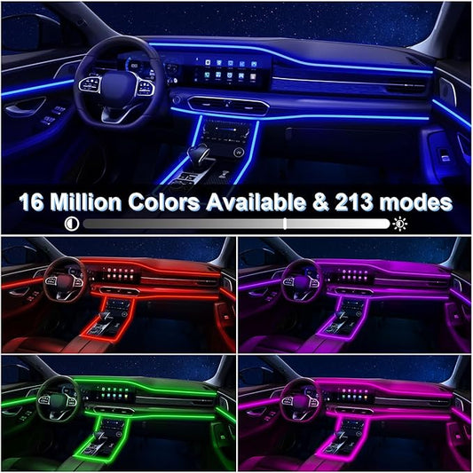 Interior Car LED Lights with Wireless APP/RF Remote Control, RGB 6 in 1 Ambient Lighting Kit with 315 Inches Fiber Optic,16 Million Color Neon Strip Inside Sync to Music,Car Decorations Accessories