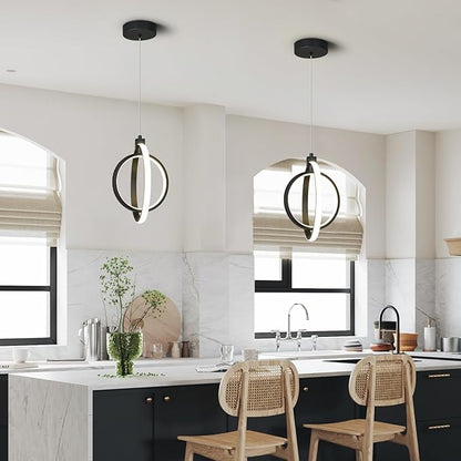 Modern LED Chandelier Black Ring Pendant Light Fixtures 4000K Dimmable Height Adjustable Pendant Lighting for Dining Room Kitchen Island Bedroom Living Room Foyer（1-Pack）