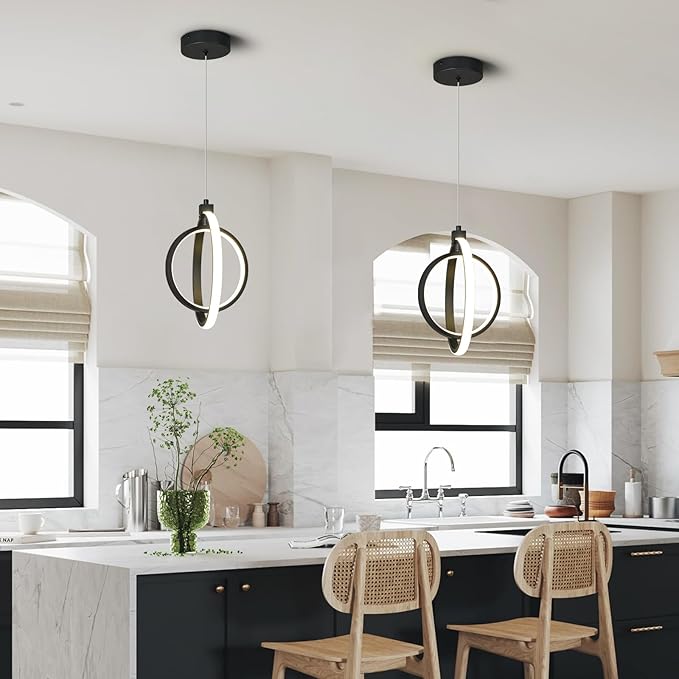 Modern LED Chandelier Black Ring Pendant Light Fixtures 4000K Dimmable Height Adjustable Pendant Lighting for Dining Room Kitchen Island Bedroom Living Room Foyer（3-Pack）