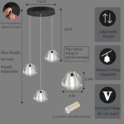 Modern Crystal Kitchen Island Chandelier 3-Lights Raindrop Pendant Light, Black Bubble Crystal LED Dining Room Bedroom Foyer Lighting Fixture