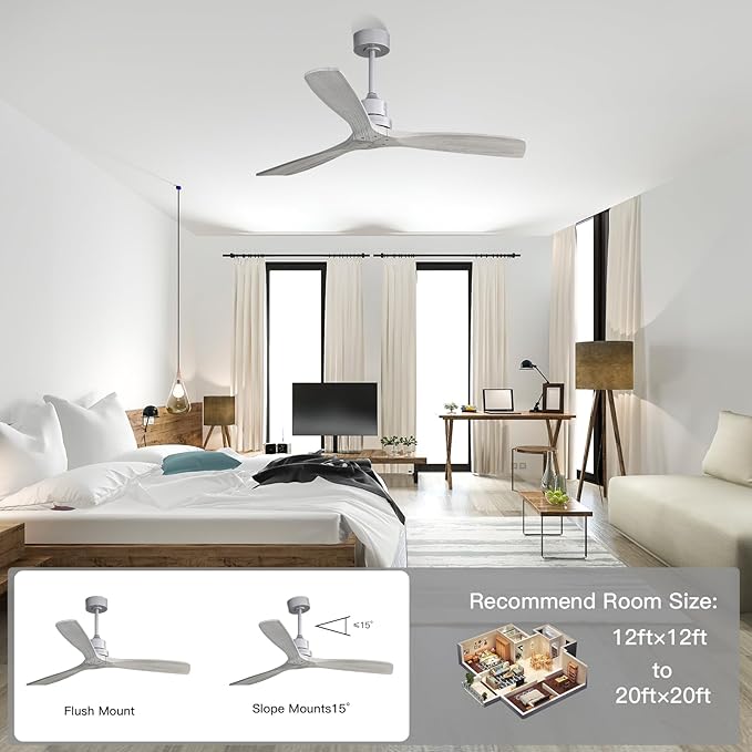 Sofucor Smart Ceiling Fan no Lights, 52" Low Profile Ceiling Fans with Remote, Compatible with Alexa/Google/App, 6-Speed Timing Reversible DC Motor for Bedroom Living Room Patio Indoor Outdoor