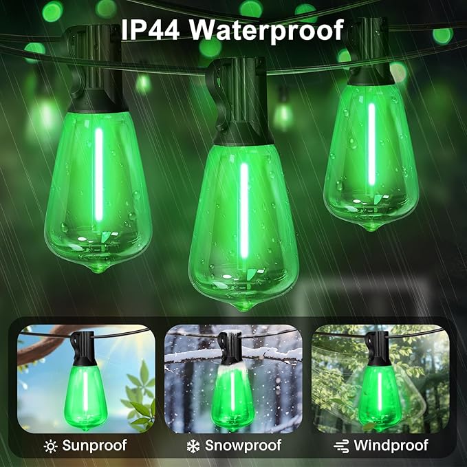 LAMPHOME Outdoor String Lights, Green Patio Lights Waterproof 26FT ST38 12+1Shatterproof Connectable LED Edison Bulbs, Hanging Lights for St. Patrick's Day Backyard Garden Porch Christmas Bistro Decor