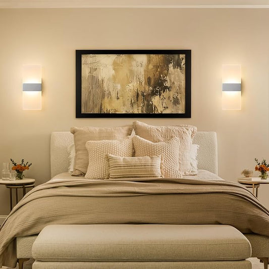 Modern LED Wall Sconces Set of Two, 12 Inch Indoor Dimmable Brushed Nickel Wall Lights, 12W 2700K-5000K Adjustable, Hardwired Acrylic Wall Sconces for Living Room Bedroom Hallway, ETL