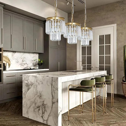 Small Gold Crystal Chandeliers for Kitchen Island Small Pendant Light Mini Contemporary Ceiling Pendant Light Fixture for Dining Room, Bedroom, Entryway 8 Inches