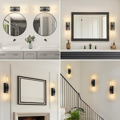 23" Brass Wall Sconce with Clear Glass Shade - Rust-Resistant Vintage Light, E26 Indoor Sconce, Decorative Lighting for Bathroom Living Room Stairway Fireplace Bedroom (Black)