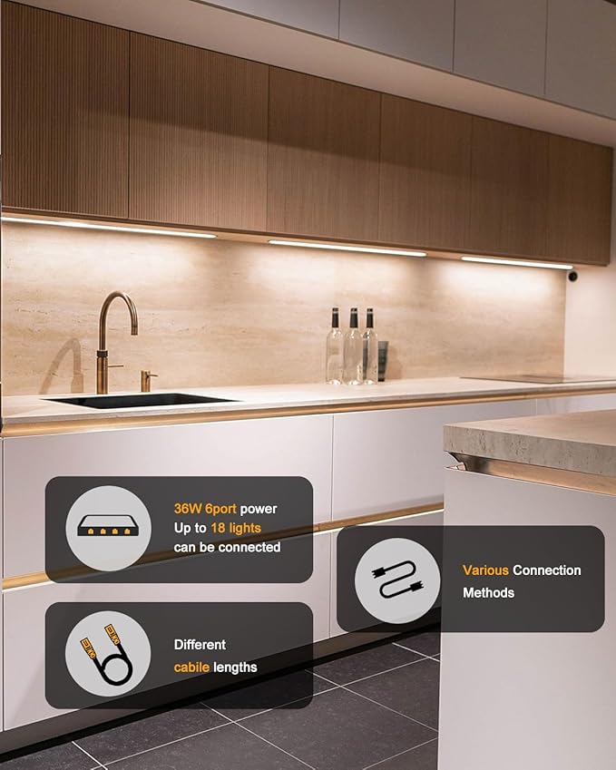 Cefrank Under Cabinet Lighting, 8pcs 12" V-Shape Linkable LED Light Bars for Kitchen Cabinet, Showcase Display, Shelf - 16Watt 1600Lumens - Pure White (6000K)