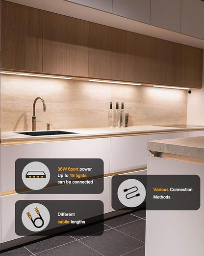Cefrank Under Cabinet Lighting, 8pcs 12" V-Shape Linkable LED Light Bars for Kitchen Cabinet, Showcase Display, Shelf - 16Watt 1600Lumens - Pure White (6000K)
