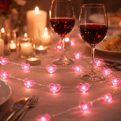 BOHON Valentine Day Decorations, 13 ft 40 LEDs Pink Heart Lights String, Fairy String Lights Battery Operated, Valentine Decor for The Home Indoor Garland Party Galentines Day Decorations Pink
