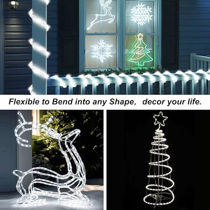 JMEXSUSS 2 Pack White Christmas Lights Battery Operated Rope Lights Outdoor Waterproof, Total 200 LED 8 Modes Battery Powered String Light with Remote for Tree Christmas Decorations