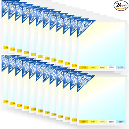 LED Flat Panel Light LED Drop Ceiling Light Fixture, 5 CCT 3000K-6500K Adjustable & 5 Wattage Selectable Recessed Back-Lit Fixture for Office, ETL Listed(24Pack 2x2)