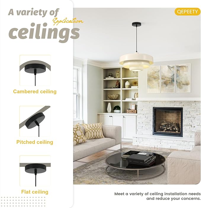 Mid-Century Modern Pendant Light, Beige Pendant Lighting, 1-Light Adjustable Hanging Light Fixture for Kitchen Island, Dining Room, Bedroom, Living Room