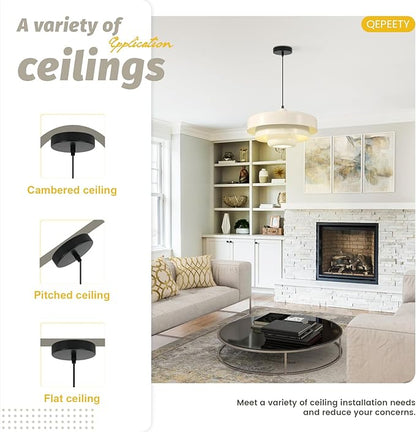 Mid-Century Modern Pendant Light, Beige Pendant Lighting, 1-Light Adjustable Hanging Light Fixture for Kitchen Island, Dining Room, Bedroom, Living Room